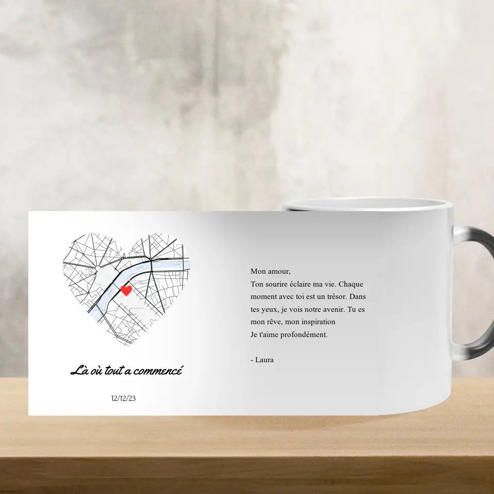 Mug magique personnalisé - Carte lieu de rencontre - Cadeau personnalisé