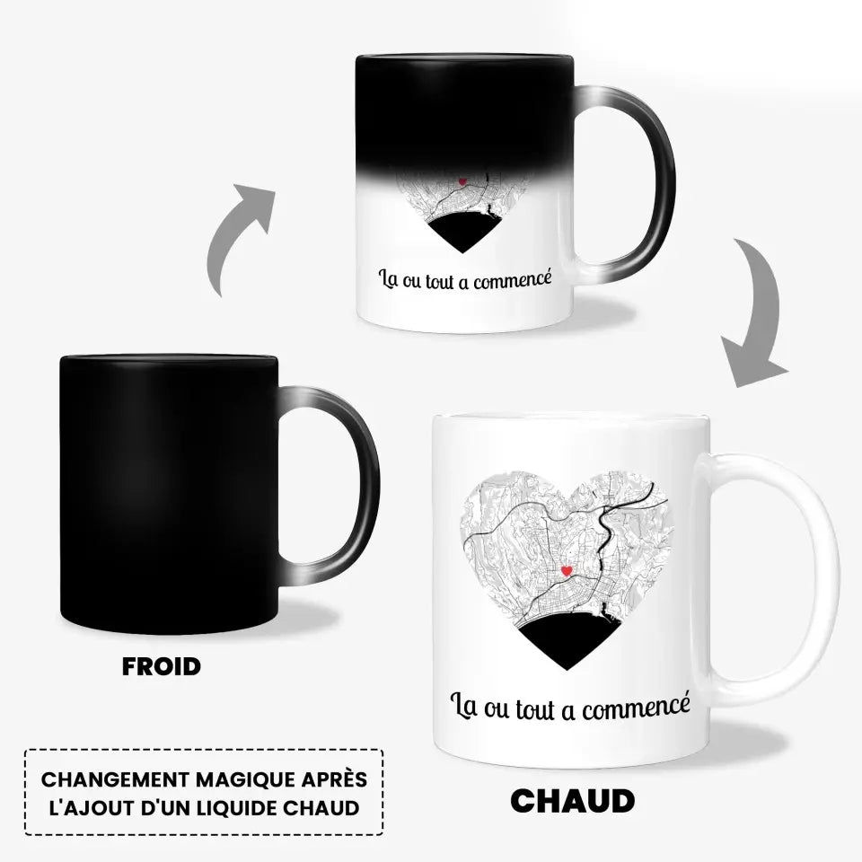 Mug magique personnalisé - Carte lieu de rencontre - Cadeau personnalisé